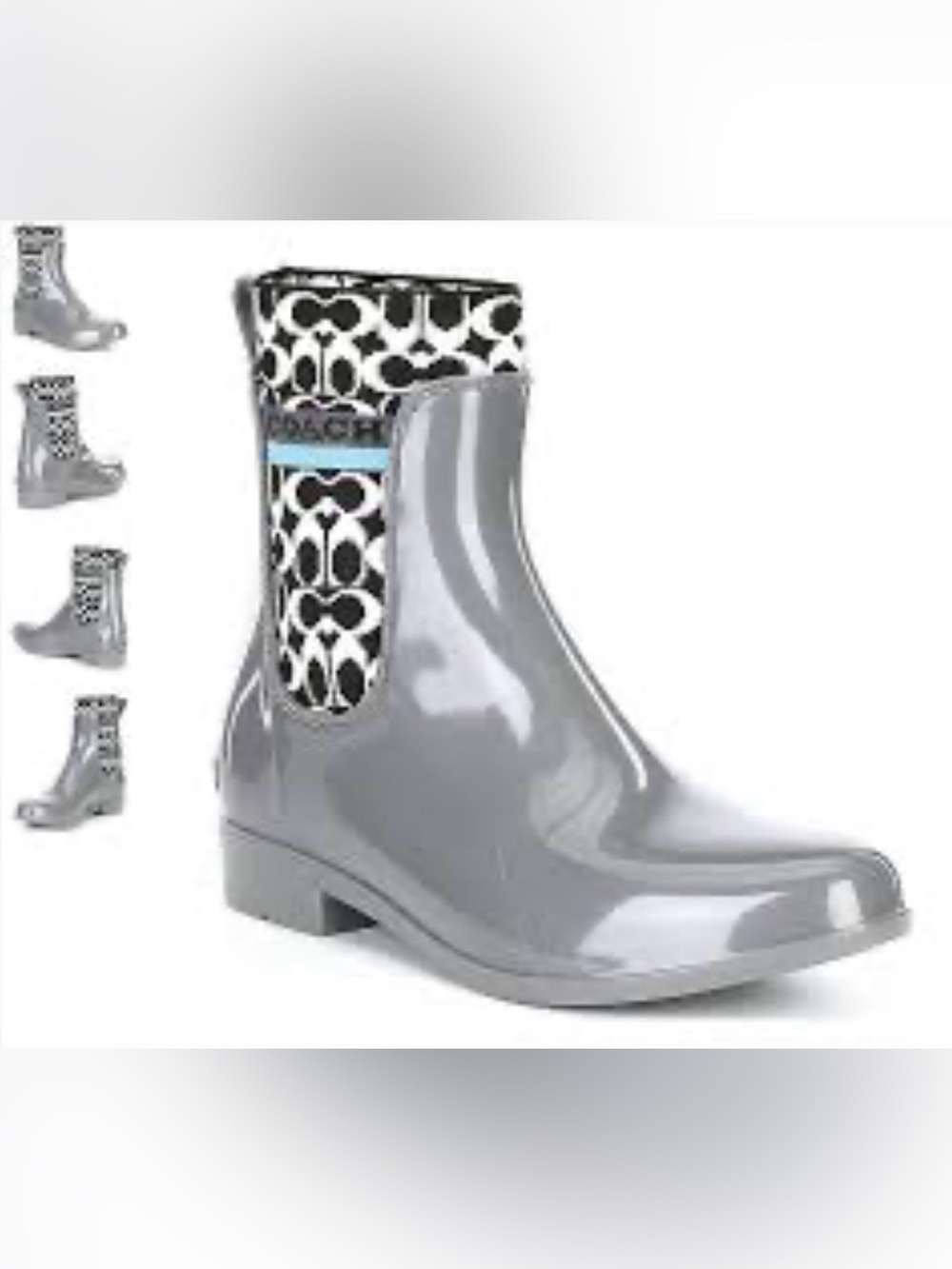 Coach Gray rubber Rivington logo Rain Boot with Signature Elastic Panel AS IS 5